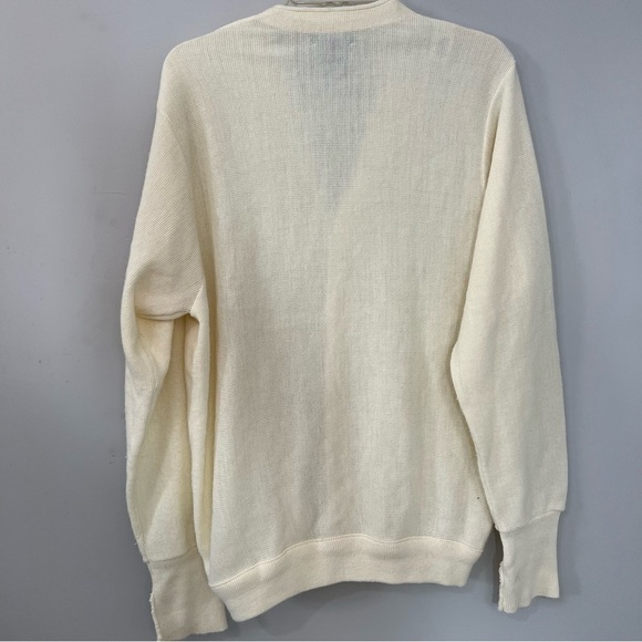 Vintage Izod Neutral Knit Cardigan Classic Stretchy White Sweater Large V Neck - Picture 9 of 14
